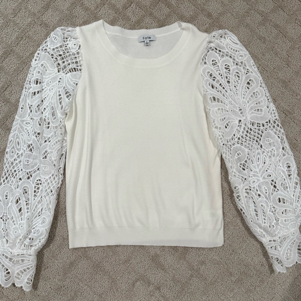Fate Ivory Knit Top with Lace Detail